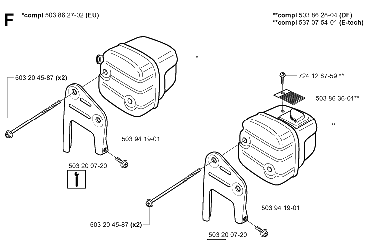 Muffler Diagram and Parts List for 346XP 20032200001-20041000000 Husqvarna Chainsaw