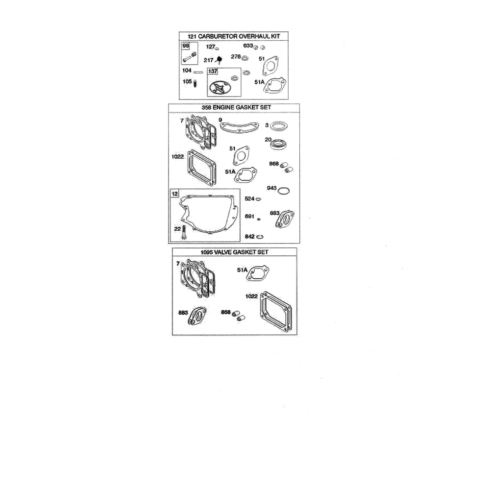 Engine >> Gasket Sets Diagram and Parts List for 96045006200  Husqvarna Lawn Tractor