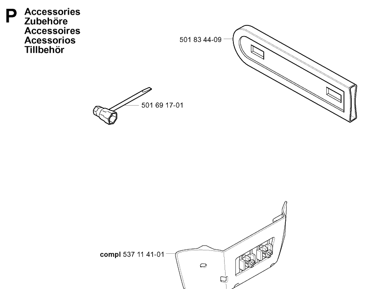 Accessories Diagram and Parts List for 338XPT 20034400001-20051000000 Husqvarna Chainsaw