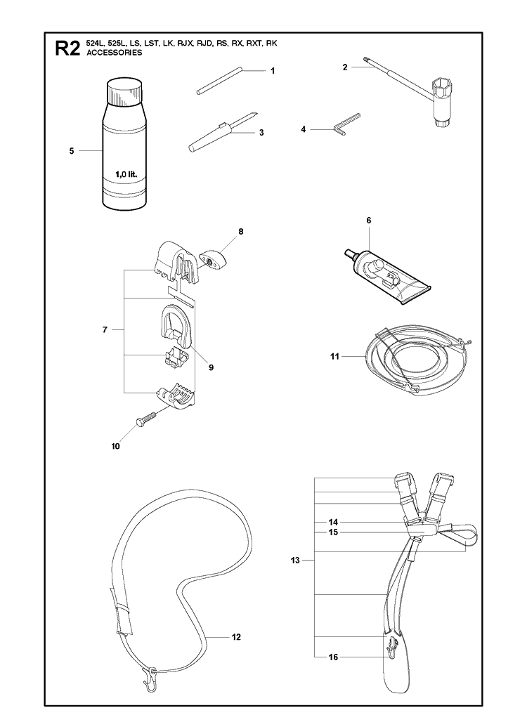 Accessories 1 Diagram and Parts List for 525LS 2013-03 Husqvarna Brush Cutter