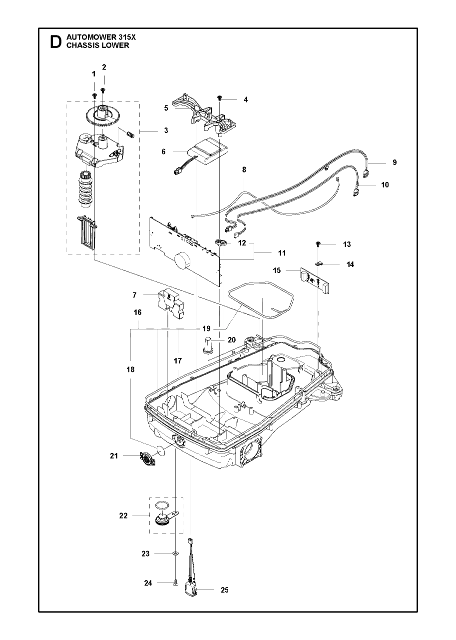 Chassis Lower Diagram and Parts List for 315X 2018 Husqvarna Lawn Mower