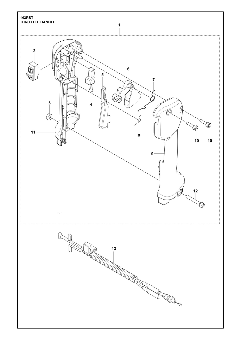 Throttle Controls Diagram and Parts List for 143RST  Husqvarna Brush Cutter