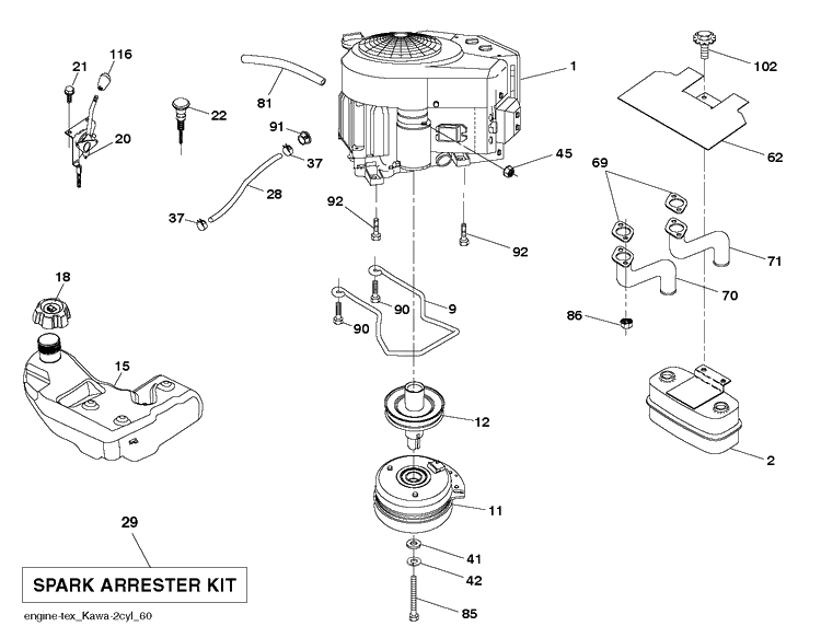 Engine Diagram and Parts List for TS248XD  Husqvarna Lawn Tractor