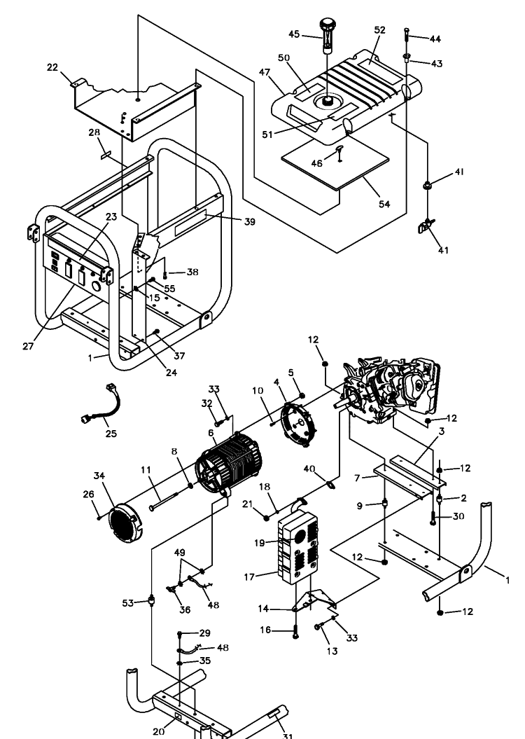 Main Unit Diagram and Parts List for 1365GN 2003-07 Husqvarna Generator