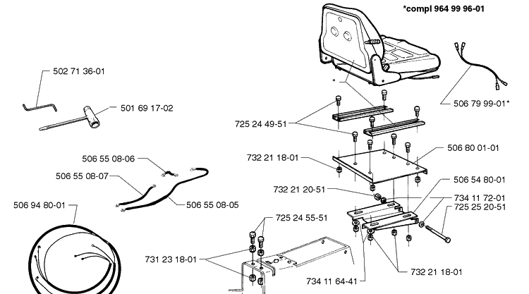 Seat And Accessories Diagram and Parts List for RIDER1200 1998-01 Husqvarna Lawn Mower