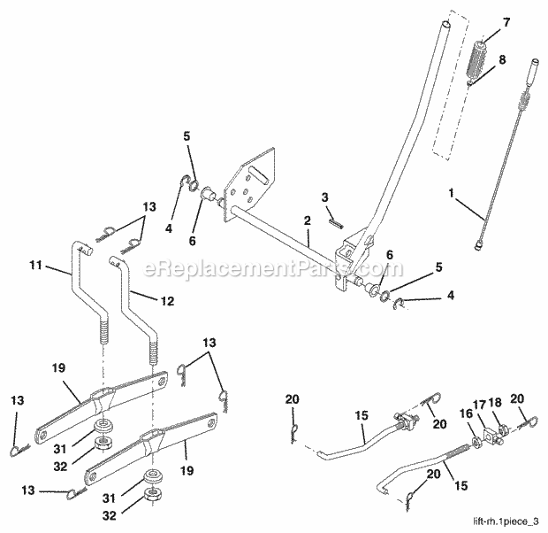 Mower Lift Diagram and Parts List for WET17H42STA 2003 Husqvarna Lawn Tractor