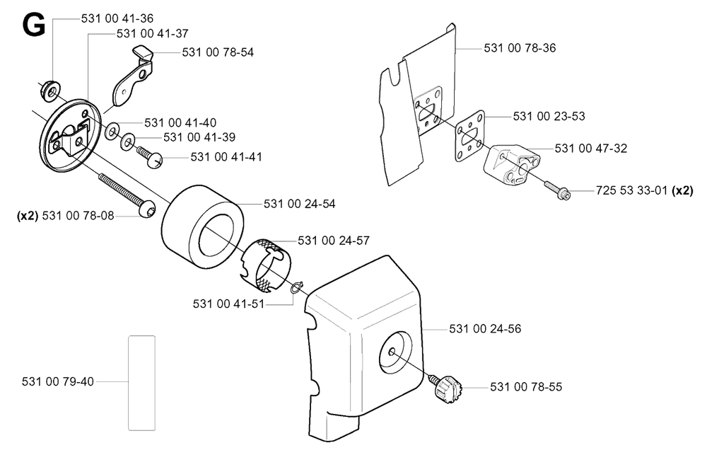 Air Filter Diagram and Parts List for 132R 20050100001 & Above Husqvarna Trimmer