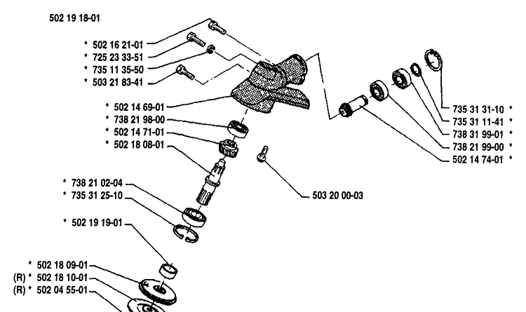 Gear Assembly Diagram and Parts List for 22RL 1989-09 Husqvarna Trimmer