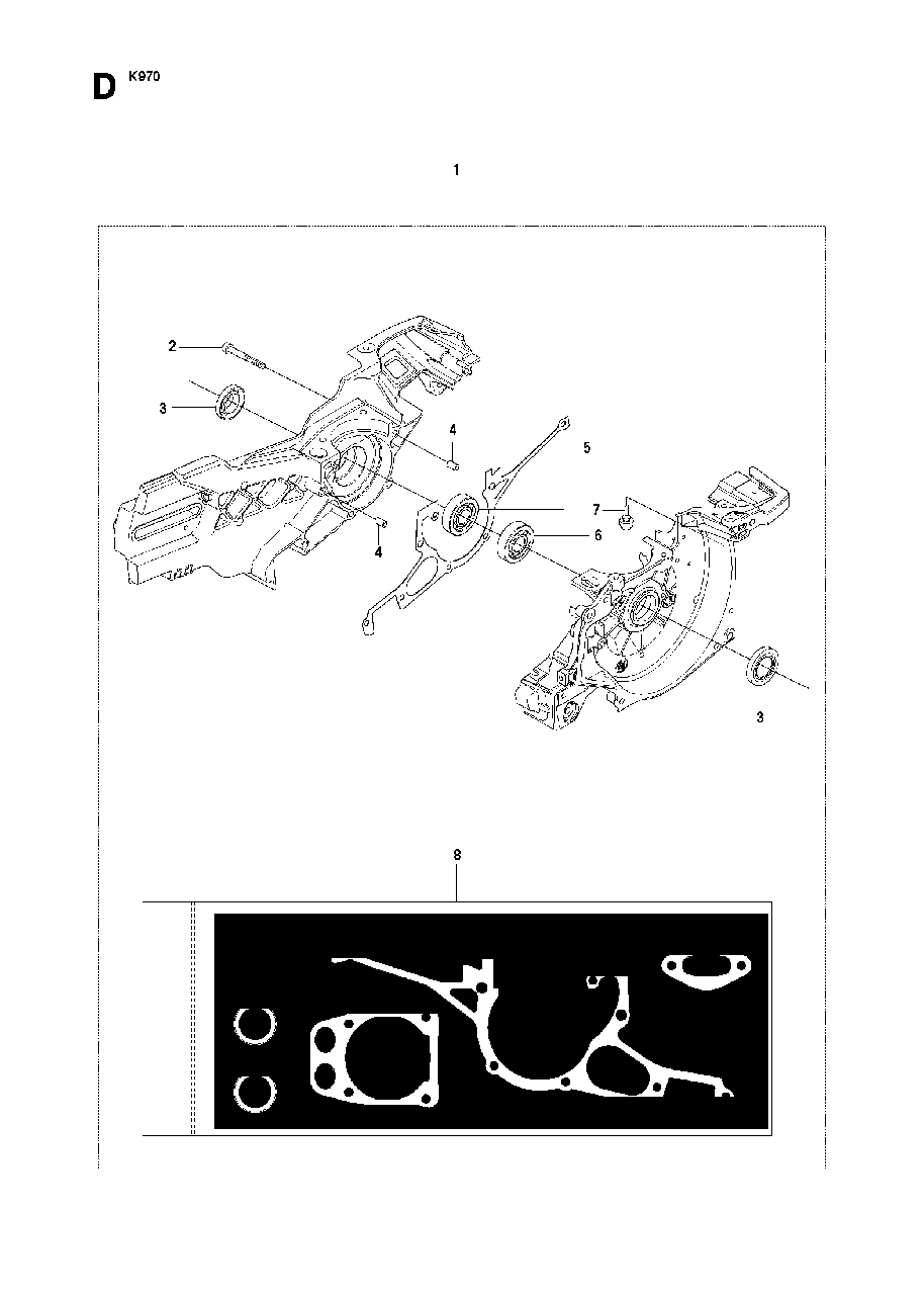 Crankcase Diagram and Parts List for K970 (575697201 & Above)(2010-05) Husqvarna Circular Saw