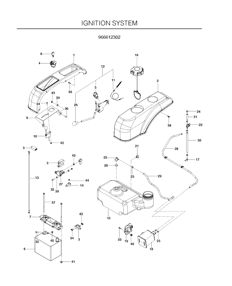 Ignition System Diagram and Parts List for RZ3016CA (966612302)(2011-03) Husqvarna Lawn Mower