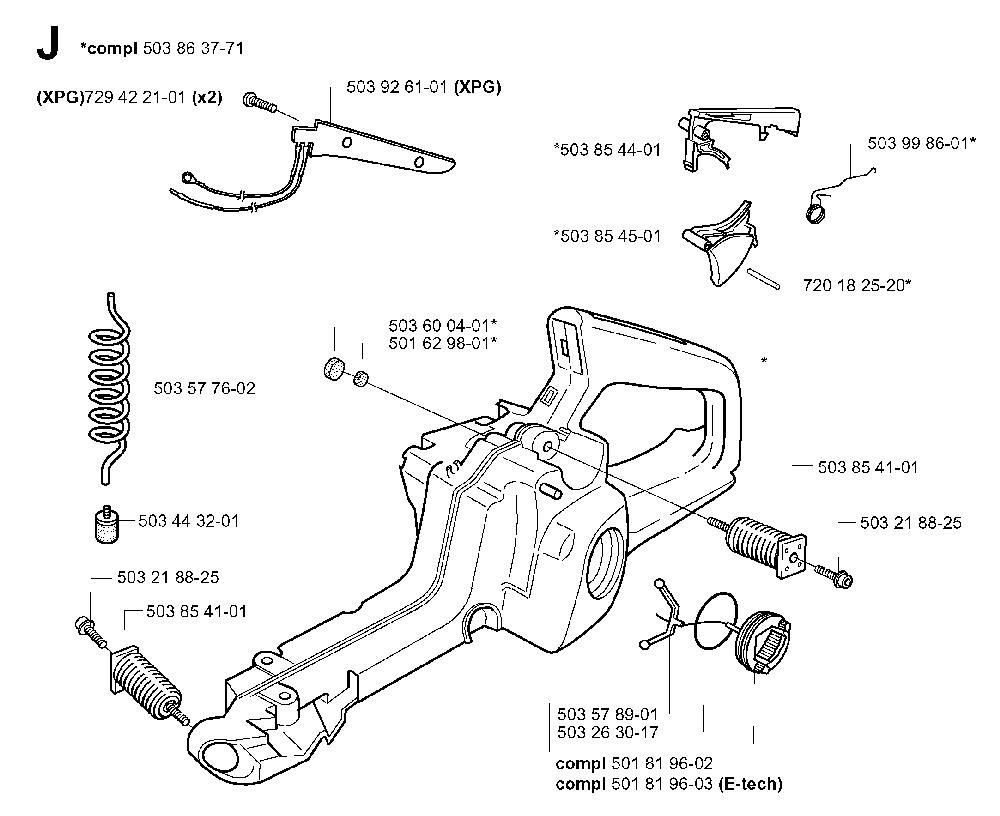 Fuel Tank Diagram and Parts List for 351EPA 20012200001 Husqvarna Chainsaw