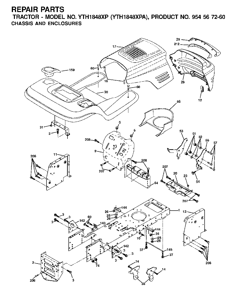 Chassis And Enclosures Diagram and Parts List for YTH1848XPA (954567260)(2001-02) Husqvarna Lawn Tractor
