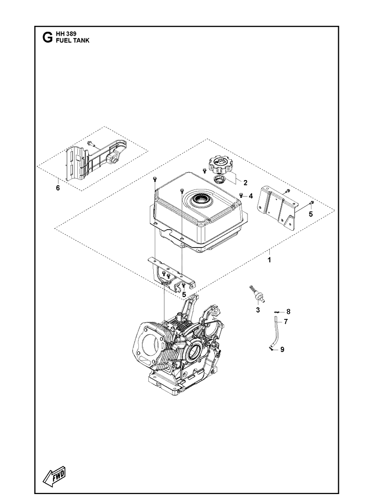 Fuel Tank Diagram and Parts List for 598609901 2021-07 Husqvarna Engine