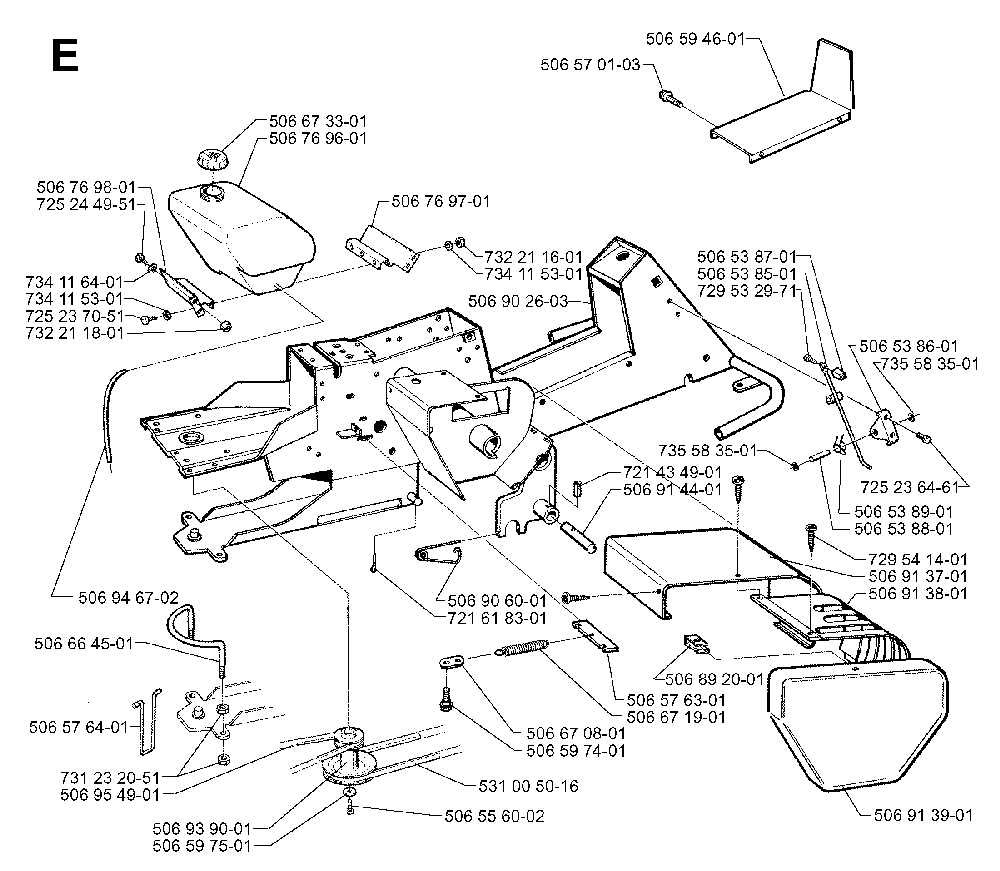 Chassis / Frame Diagram and Parts List for RIDER970HSTBIOCLIP 1997-02 Husqvarna Lawn Tractor