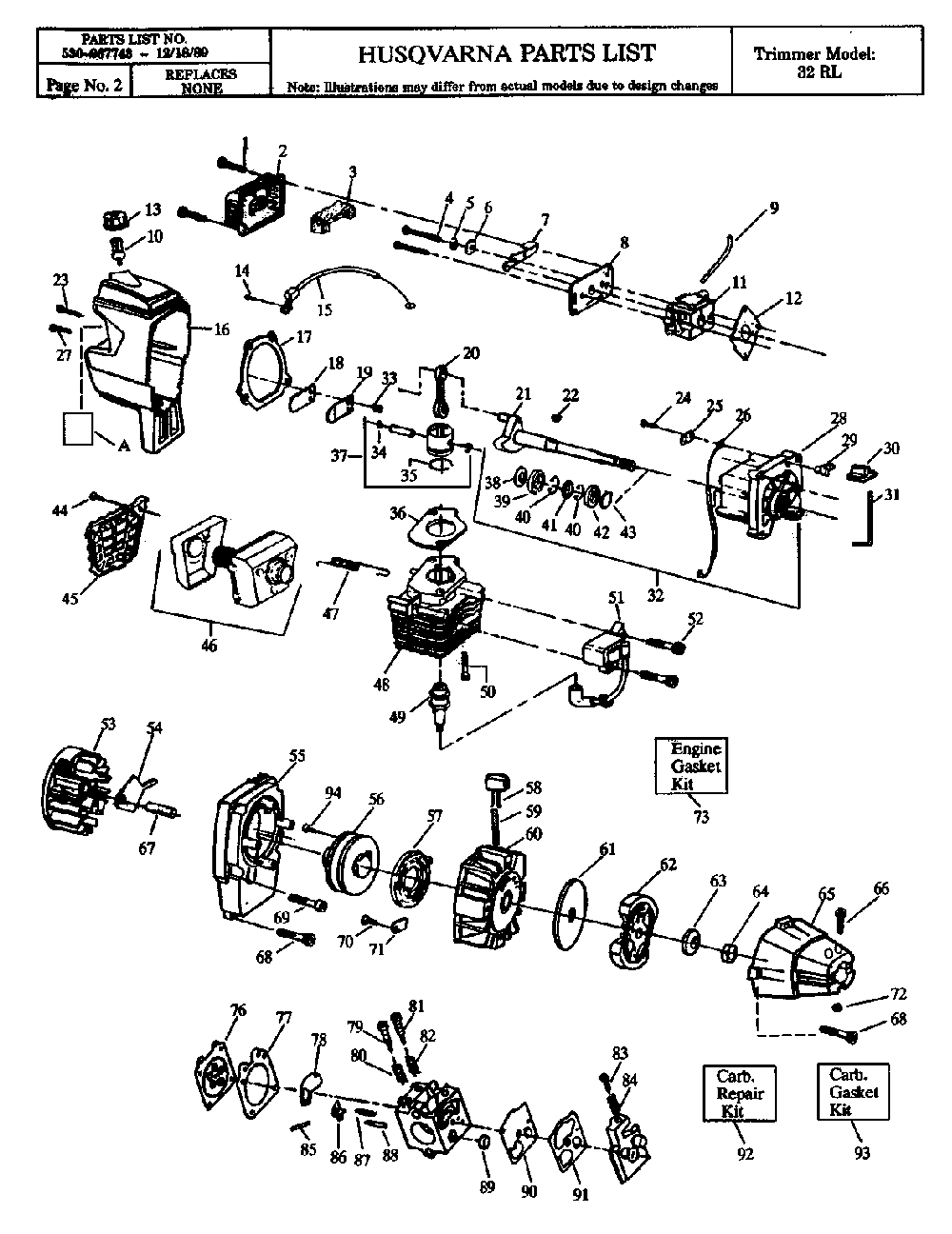 Engine Diagram and Parts List for 32RL 1990-01 Husqvarna Brush Cutter