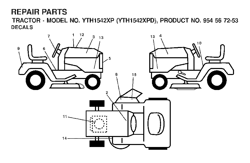 Decals Diagram and Parts List for YTH1542XPD (954567253)(2001-12) Husqvarna Lawn Tractor