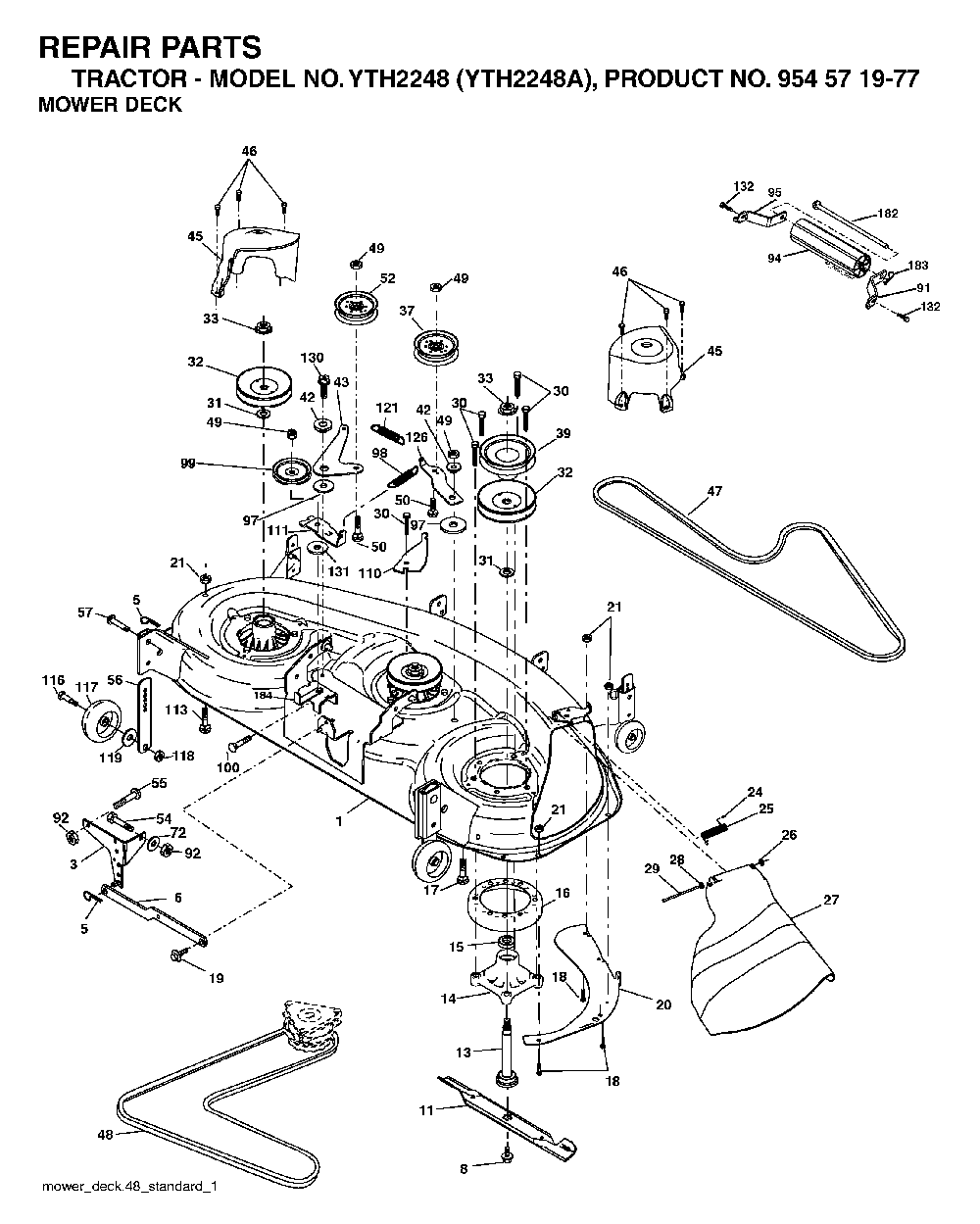 Mower Deck / Cutting Deck Diagram and Parts List for YTH2248A (954571977)(2004-06) Husqvarna Lawn Tractor