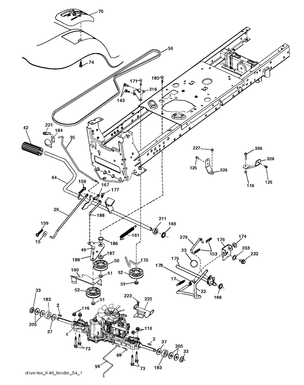 Drive Diagram and Parts List for YTH2246 (917223905)(2017-12) Husqvarna Lawn Tractor