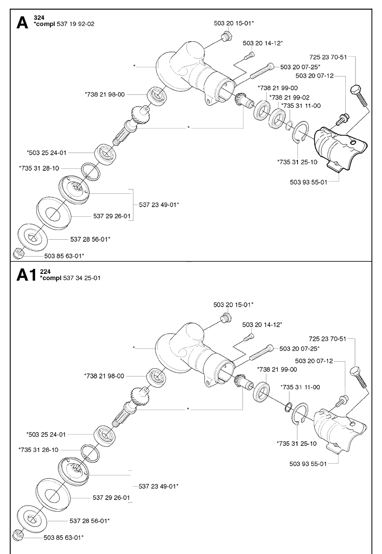 Bevel Gear Diagram and Parts List for 324RX  Husqvarna Brush Cutter