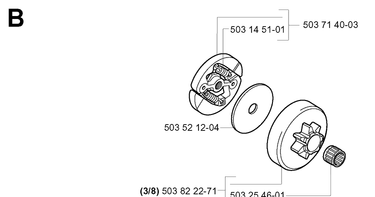 Clutch Diagram and Parts List for 334T 20034400001-20040100000 Husqvarna Chainsaw