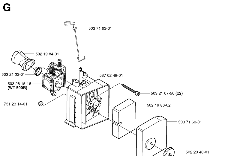Carburetor And Air Filter Diagram and Parts List for 225H75 20022200001-Current Husqvarna Hedge Trimmer