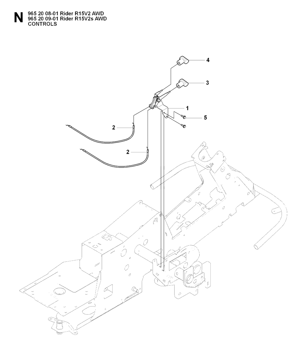 Controls Diagram and Parts List for R15-V2AWD 2008-01 Husqvarna Lawn Tractor
