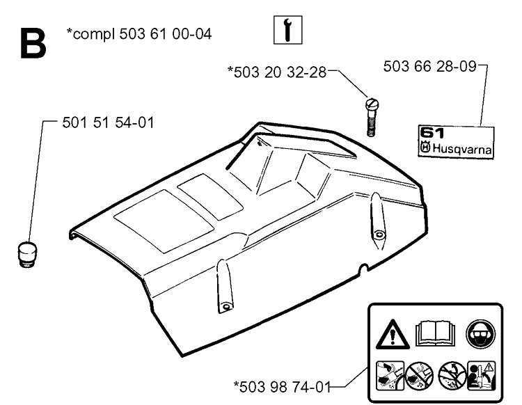 Cover Diagram and Parts List for 61 20014000001-20110100000 Husqvarna Chainsaw