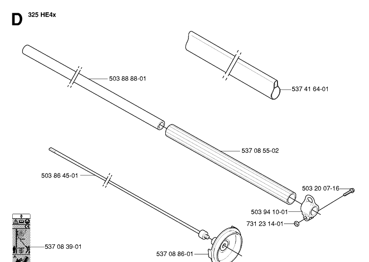 Shaft Diagram and Parts List for 325HA110 20054000001-20040100000 Husqvarna Hedge Trimmer