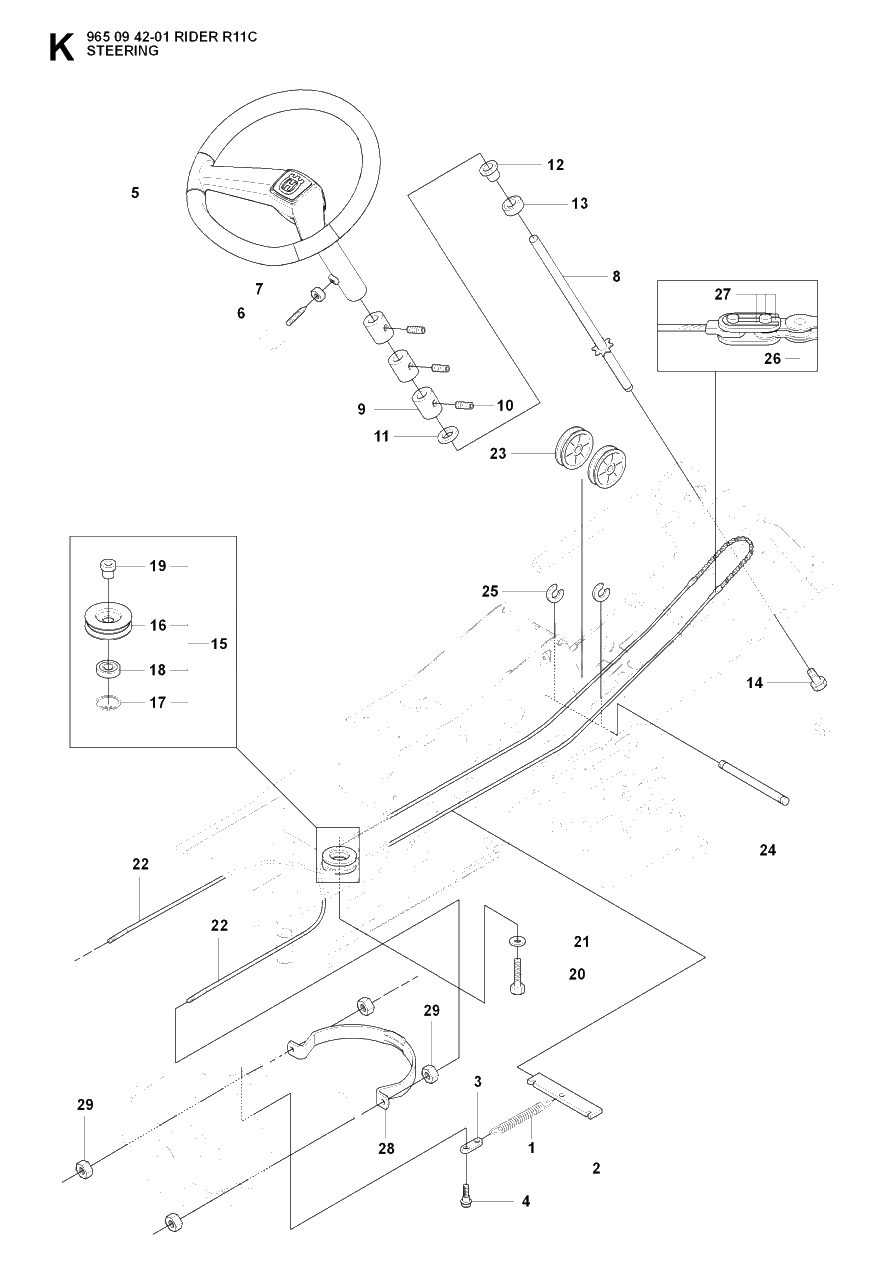 Steering Diagram and Parts List for R11C (965094201)(2007-01) Husqvarna Lawn Tractor