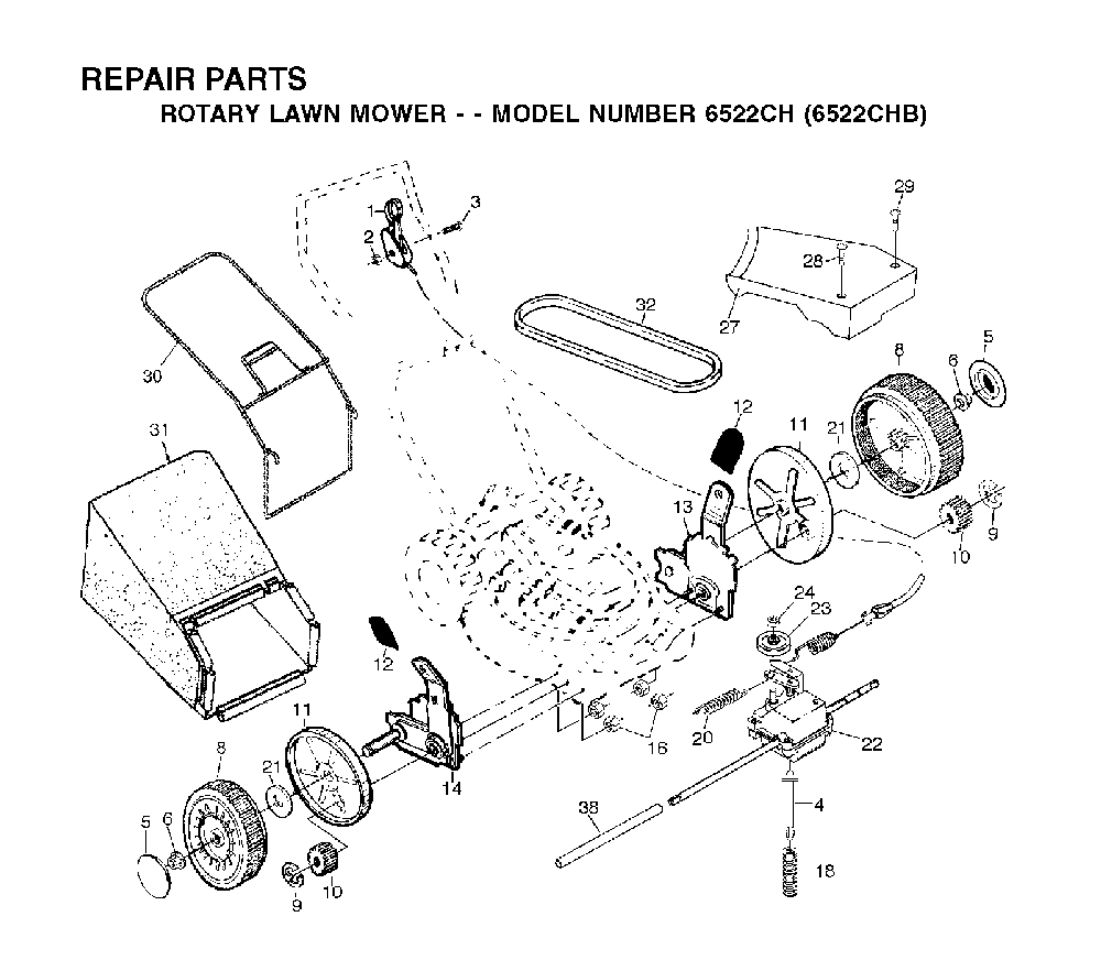 Repair Parts Diagram and Parts List for 6522CHB (954222725)(2001-10) Husqvarna Lawn Mower