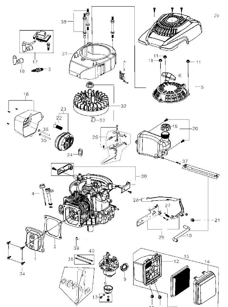 Engine Diagram and Parts List for RV140  Husqvarna Engine