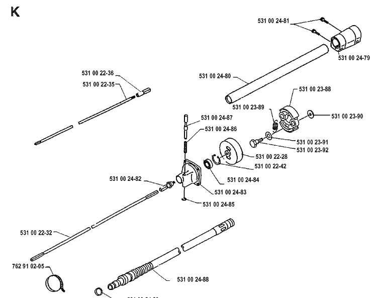 Shaft Diagram and Parts List for 125RB 19904400001-19931400000 Husqvarna Brush Cutter