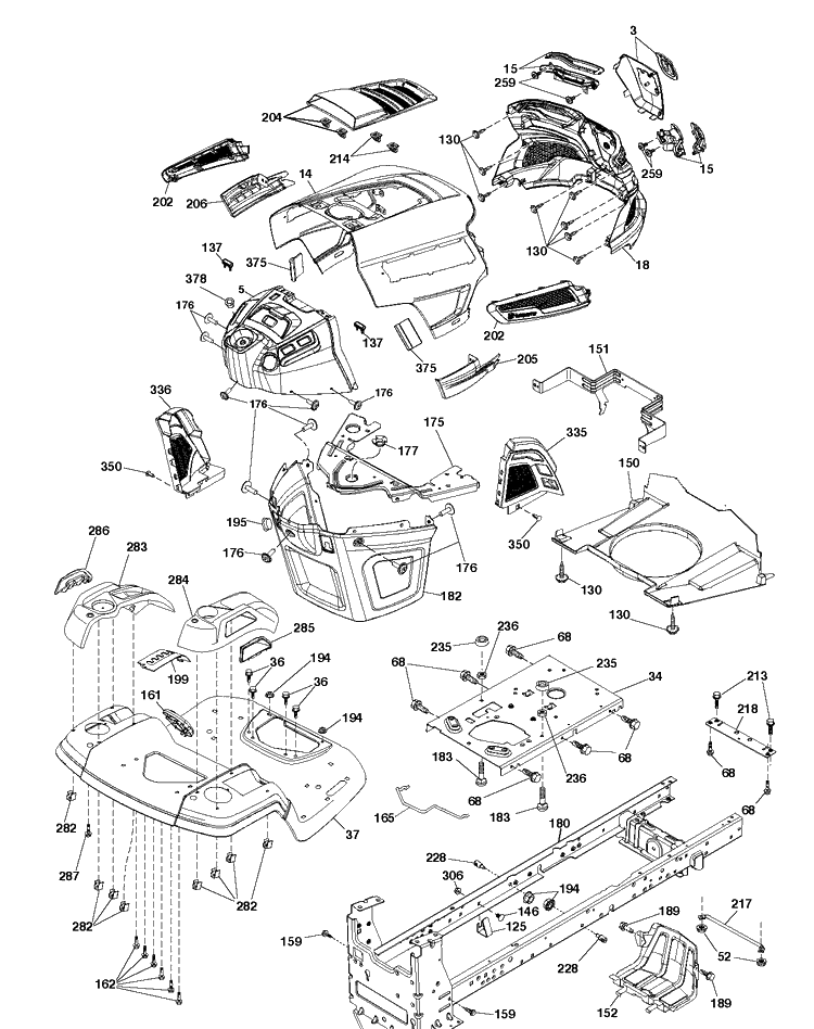 Chassis / Frame Diagram and Parts List for TS146XK (96043032800)(2021-01) Husqvarna Lawn Tractor