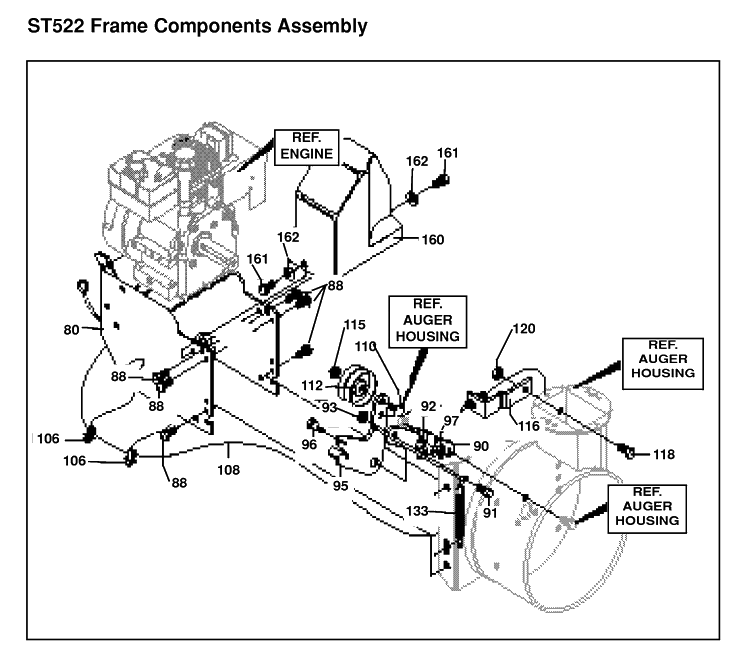 Frame Diagram and Parts List for ST522H (601002327)(1998-01) Husqvarna Snow Blower