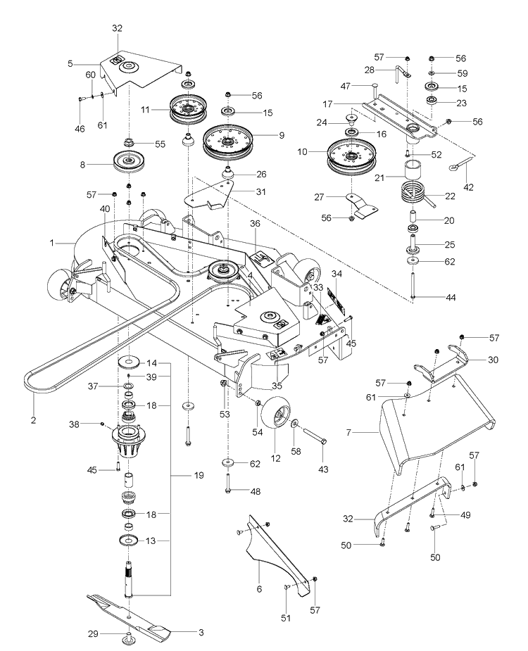 Mower Deck / Cutting Deck Diagram and Parts List for 966613802 2012-06 Husqvarna Lawn Mower