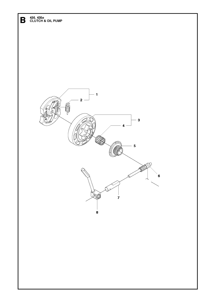 Clutch Oil Pump Diagram and Parts List for 435-435E 2011-05 Husqvarna Chainsaw