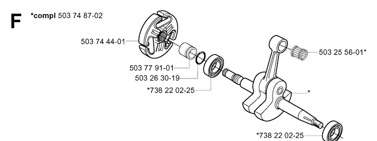 Crankshaft Diagram and Parts List for 372XP/ (XPG)(20034000001-20051800000) Husqvarna Chainsaw