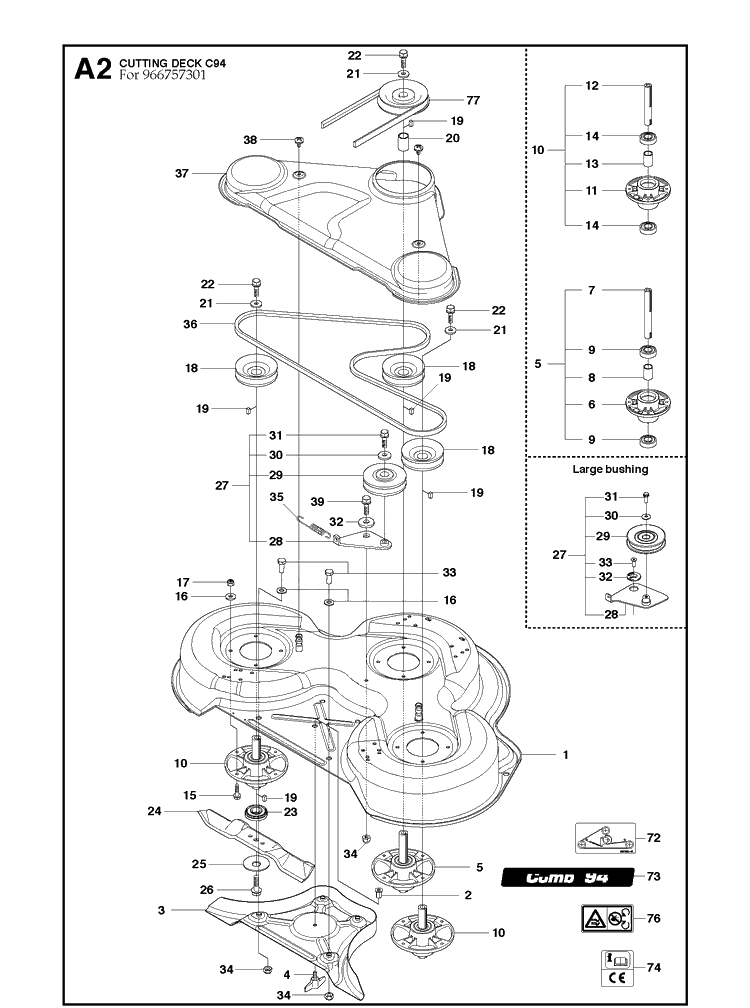 94cm Cutting Deck 3 Diagram and Parts List for R318  Husqvarna Lawn Mower