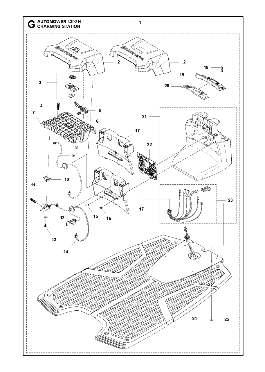 Charging Station Diagram and Parts List for 430XH 2020 Husqvarna Lawn Mower