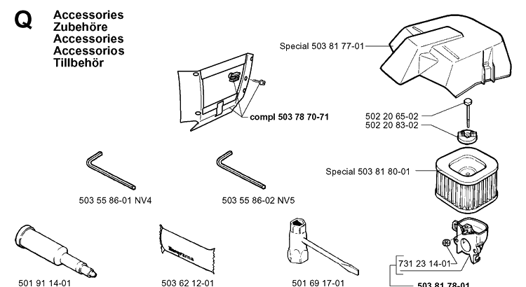 Accessories Diagram and Parts List for 371XP 19960900001-19963500000 Husqvarna Chainsaw