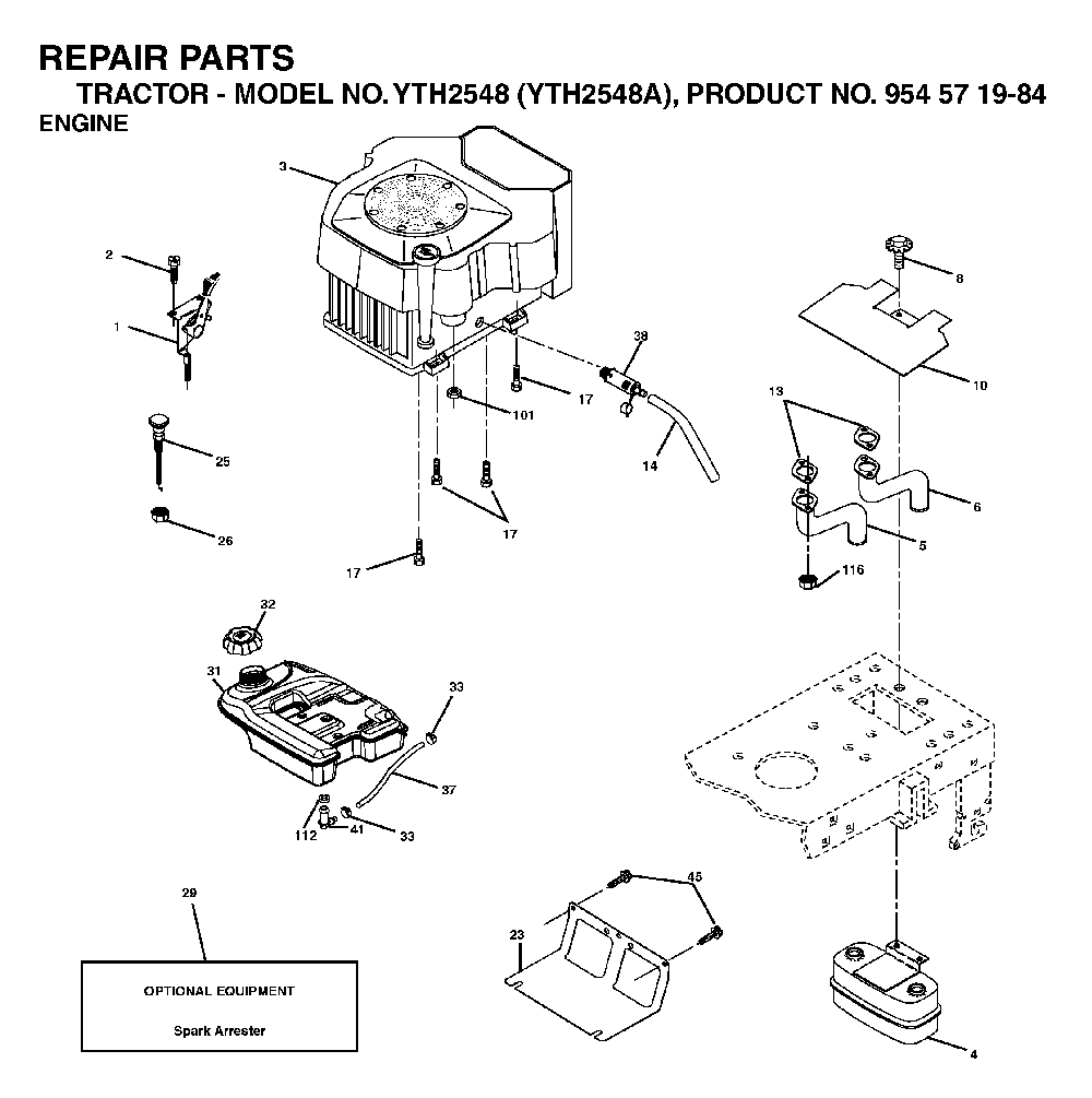 Engine Diagram and Parts List for YTH2548A954571984 2004-06 Husqvarna Lawn Tractor