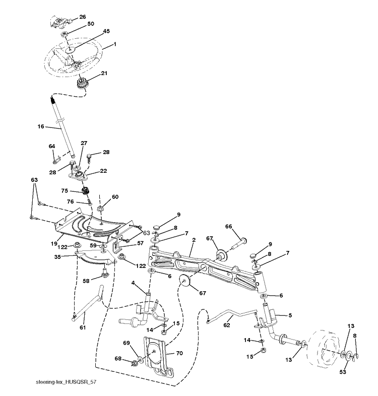 Steering Diagram and Parts List for YTH22K54 (96043025500)(2017-10) Husqvarna Lawn Tractor