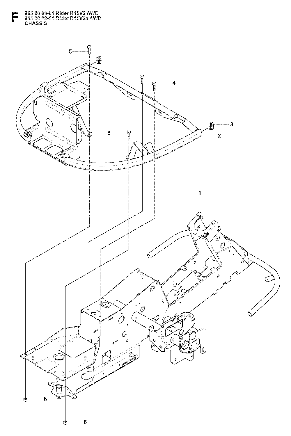 Chassis / Frame Diagram and Parts List for RIDER15V2SAWD (965200901)(2008-01) Husqvarna Lawn Tractor
