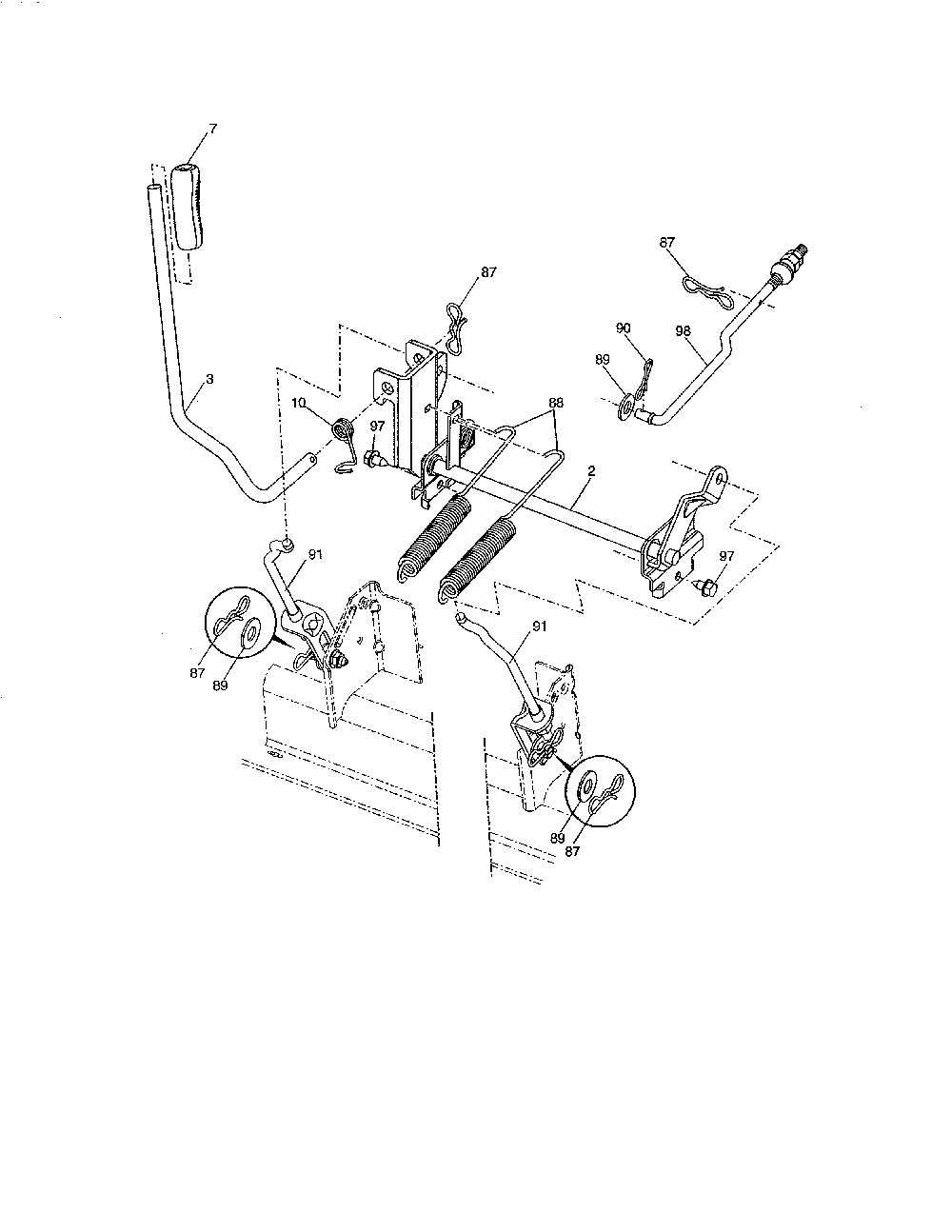 Mower lift Diagram and Parts List for YTH2348-917286560  Husqvarna Lawn Tractor