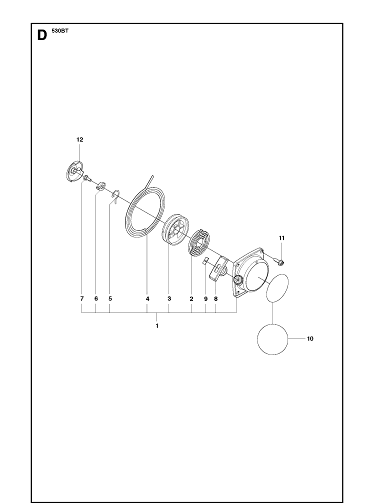 Starter Diagram and Parts List for 530BT 20123800001-Current Husqvarna Leaf Blower / Vacuum