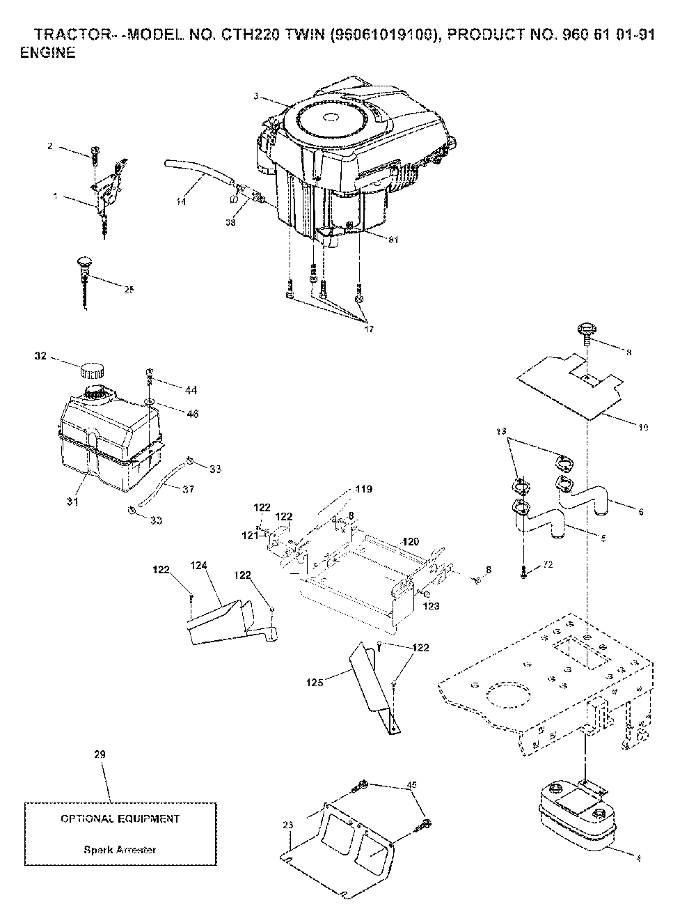 Engine Diagram and Parts List for CTH220TWIN (96061019100, 960610191)(2007-04) Husqvarna Lawn Tractor