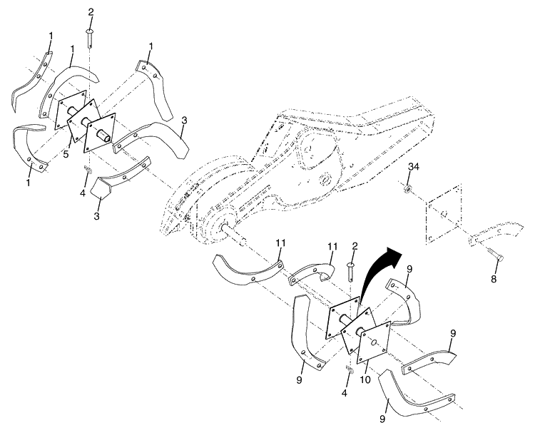 Tine Assembly Diagram and Parts List for 650RTT (96093000203)(2008-09) Husqvarna Tiller