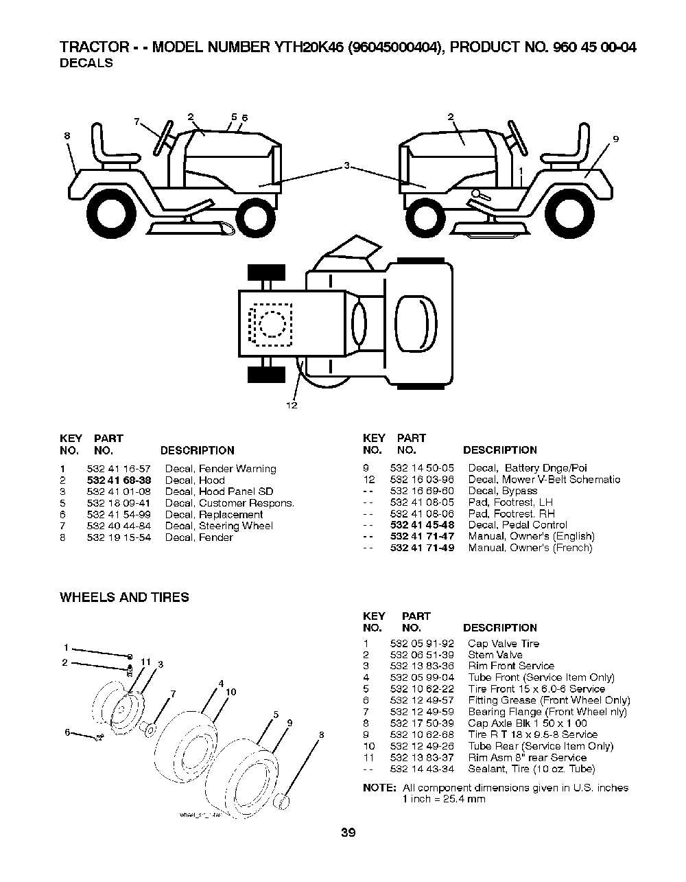 Wheels And Tires Diagram and Parts List for YTH20K4696045000404 2007-10 Husqvarna Lawn Tractor