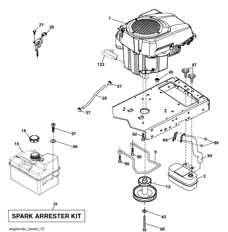 Engine Diagram and Parts List for TC130 (96051019700)(2019-05) Husqvarna Lawn Tractor
