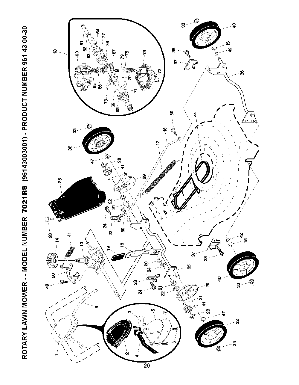 Drive Diagram and Parts List for 7021RS96143003001 2008-01 Husqvarna Lawn Mower